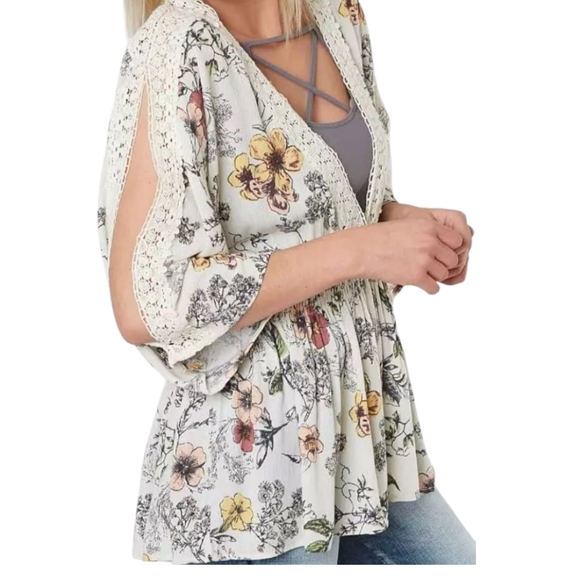 Coco Jamison Boho Floral Lace Trim Women's Rayon Kimono Size Large EUC - Picture 15 of 15